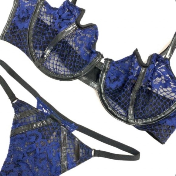 Very Sexy lace and faux leather balconet bra and matching panty - Picture 4 of 5